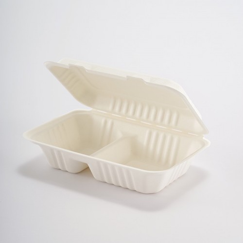 Eco-friendly Disposable White 2-compartment Embossed Box (2)