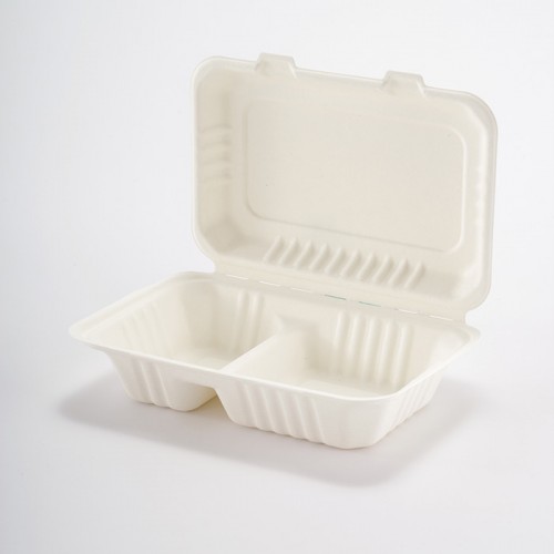 Eco-friendly Disposable White 2-compartment Embossed Box (5)