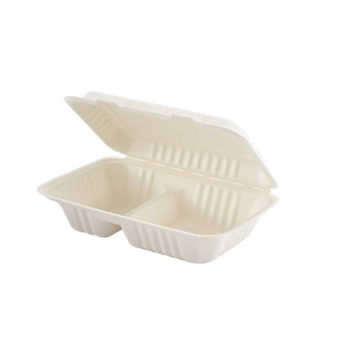 Eco-friendly Disposable White 2-compartment Embossed Box